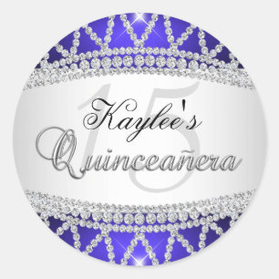 Redondo Adesivo de Quinceanera com Diamante Prata e Azul