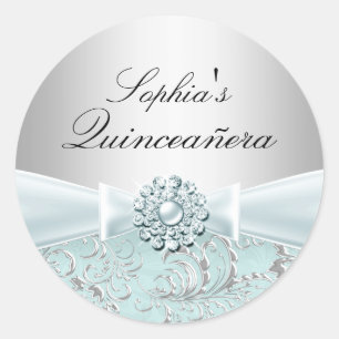 Redondo Adesivo de Quinceanera com Redemoinho Azul e Laço 