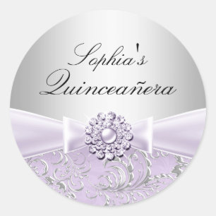 Redondo Adesivo de Quinceanera com Redemoinho Roxo e Laço 
