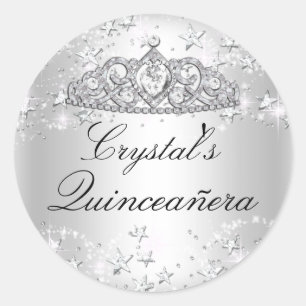 Redondo Adesivo de Quinceanera Coroa de Estrelas Brilho Pr