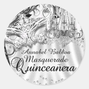 Redondo Adesivo de Quinceanera de Mascarada com Lustre de 