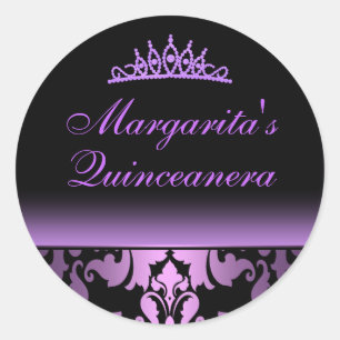 Redondo Adesivo de Quinceanera Elegante Damask Roxo