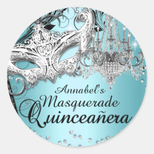 Redondo Adesivo de Quinceanera Máscara de Lustre Azul