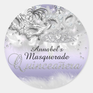 Redondo Adesivo de Quinceanera Mascarada Brilho Roxo