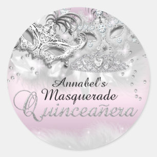 Redondo Adesivo de Quinceanera Pink Silver Sparkle Masquer