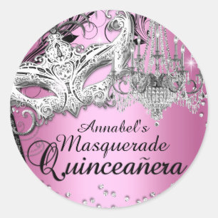 Redondo Adesivo de Quinceanera Rosa de Mascarada de Lustre