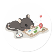 Adesivo de Rato Fofo Lendo um Mapa do Tesouro de A