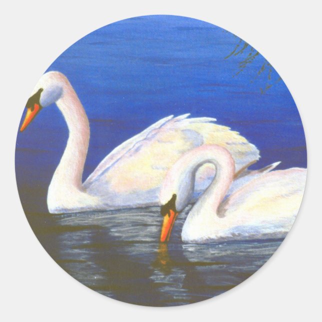 Redondo Adesivo de Reflexões de Cisne (Frente)