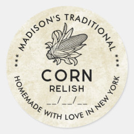Redondo Adesivo de relish de milho vintage com símbolo de