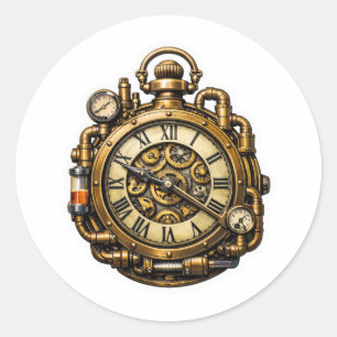 Redondo Adesivo de Relógio de Bolso Intricado Steampunk