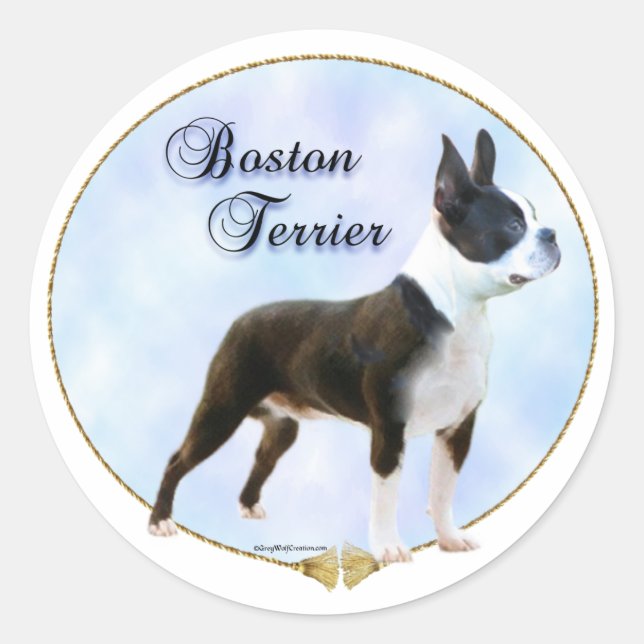 Redondo Adesivo de retrato de Boston Terrier (Frente)