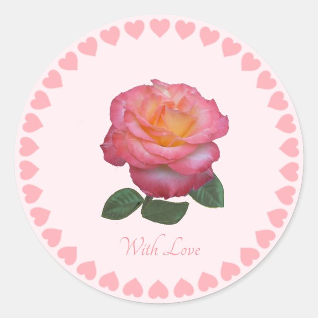 Redondo Adesivo de Rosa Rosa Fofa Com Amor (Frente)