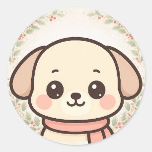Redondo Adesivo de Rosto de Cachorrinho Kawaii Fofo