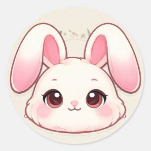 Redondo Adesivo de Rosto de Coelho Kawaii Fofo