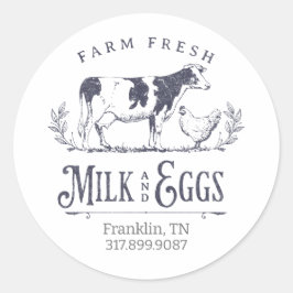 Redondo Adesivo de Rótulo de Ilustração de Vaca Leiteira