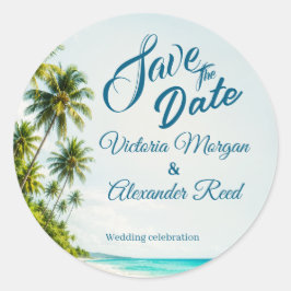Redondo Adesivo de Salve a Data de Casamento na Praia Trop