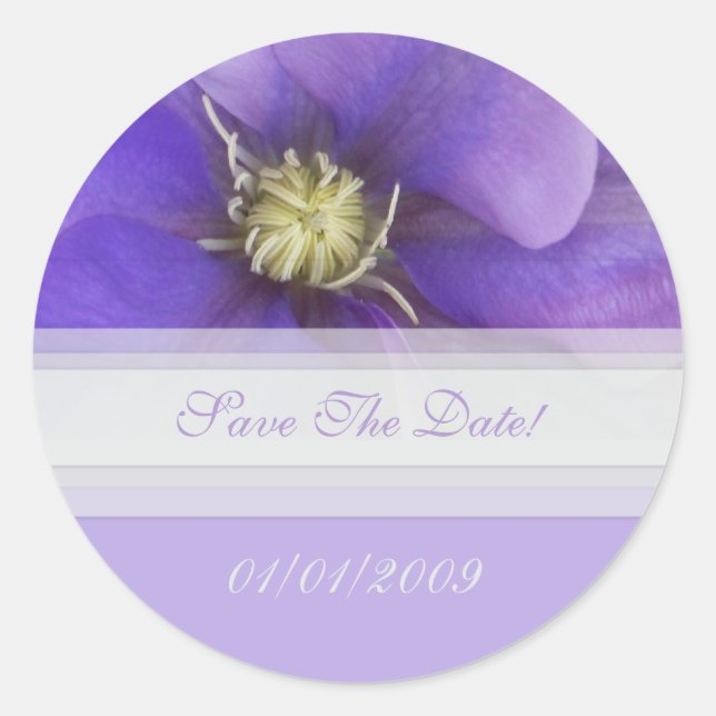 Redondo Adesivo de Salve a Data Floral Roxo (Frente)