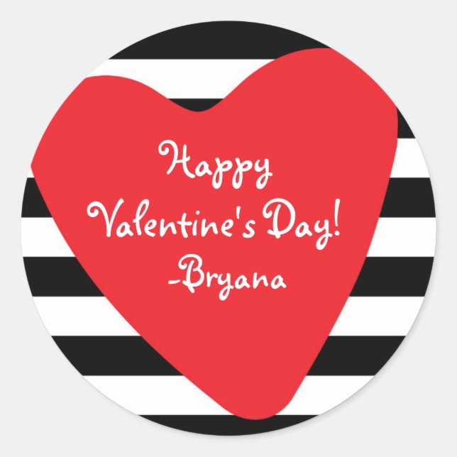 Redondo Adesivo de São Valentim Coração Vermelho Preto e B (Frente)