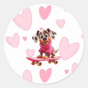 Redondo Adesivo de São Valentim de Cachorro de Skate