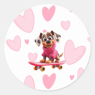 Redondo Adesivo de São Valentim de Cachorro de Skate