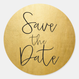 Redondo Adesivo de SAVE THE DATE tipo letra preta com folh
