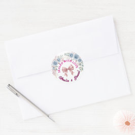 Redondo Adesivo de Selagem de Envelope de Noiva Floral Azu