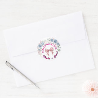 Redondo Adesivo de Selagem de Envelope de Noiva Floral Azu