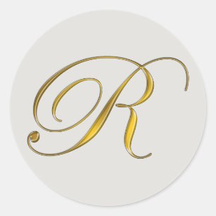 Redondo Adesivo de Selagem de Envelope R Monograma Dourado