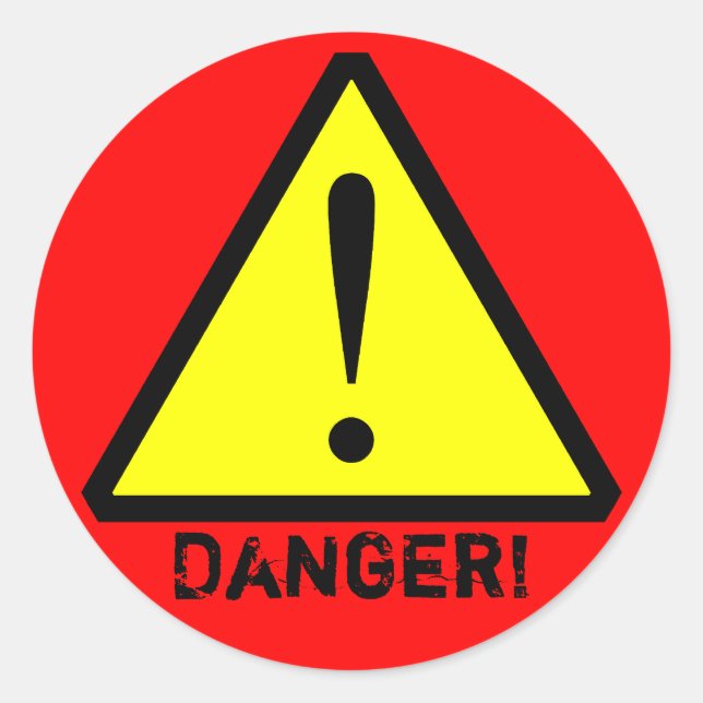 Redondo Adesivo de símbolos de aviso amarelo, vermelho e p (Frente)