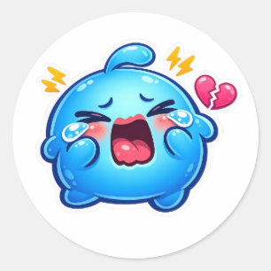 Redondo Adesivo de Slime Azul Triste Kawaii Choroso com Co