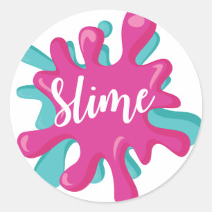 Redondo Adesivo de Slime rosa e azul turquesa festa de sli