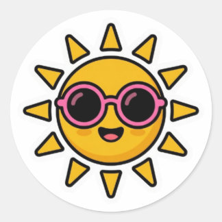 Redondo Adesivo de Sol Kawaii Fofo com Óculos de Sol Rosa