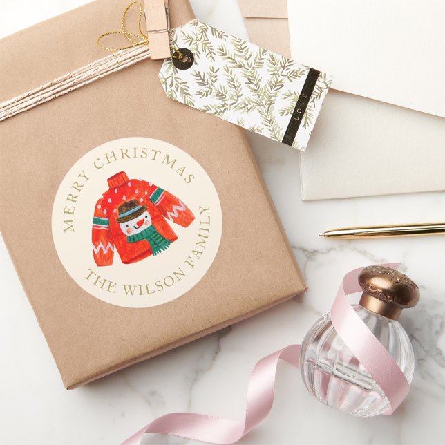 Redondo Adesivo de Suéter de Natal Feio | Personalizado (Criador carregado)