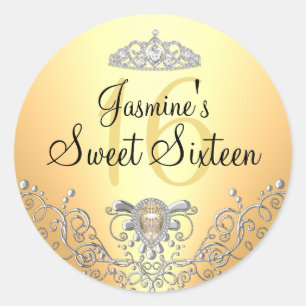 Redondo Adesivo de Sweet Sixteen Joia Brilhante Amarela &