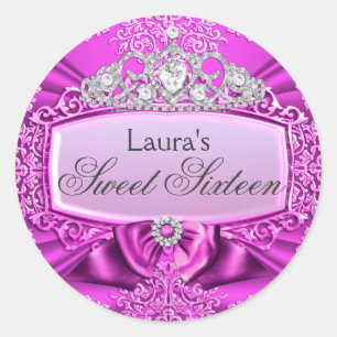 Redondo Adesivo de Sweet Sixteen Princesa Tiara & Damask