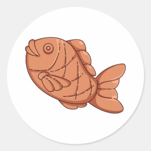 Redondo Adesivo de Taiyaki Japonês Waffle de Peixe Comida