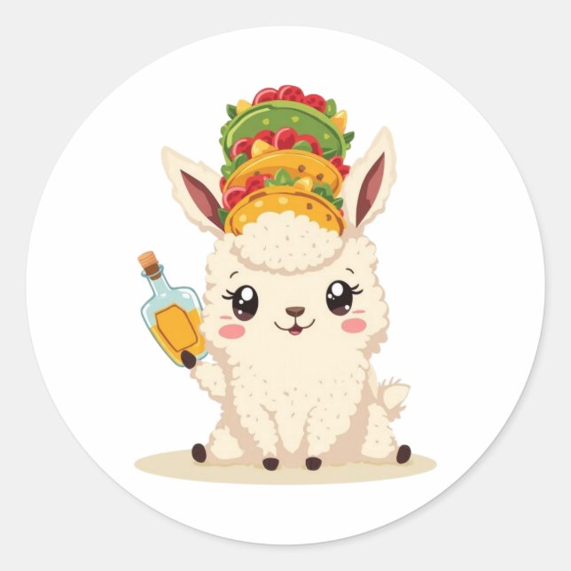 Redondo Adesivo de Tequila de Taco de Lhama Fofo - Comida  (Frente)
