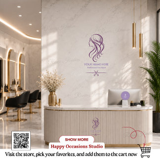 Redondo Adesivo de Tesoura de Estilista de Cabelo Roxo e B