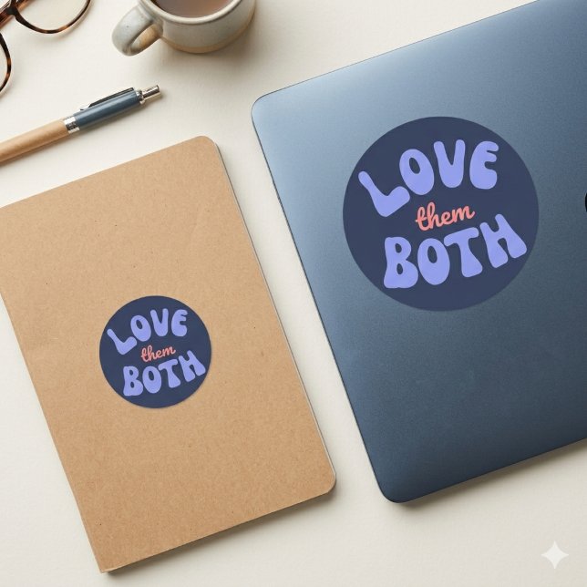 Redondo Adesivo de texto Retro Love Them Both (Criador carregado)