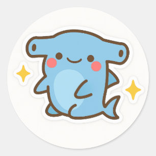 Redondo Adesivo de Tubarão-Martelo Kawaii