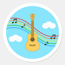 Redondo Adesivo de Ukulele Céu Arco-íris Música Crianças