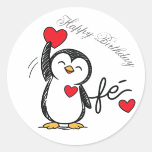 Redondo adesivo de um pinguim feliz