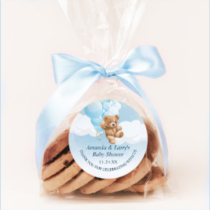 Redondo Adesivo de Urso de Pelúcia Azul com Balões