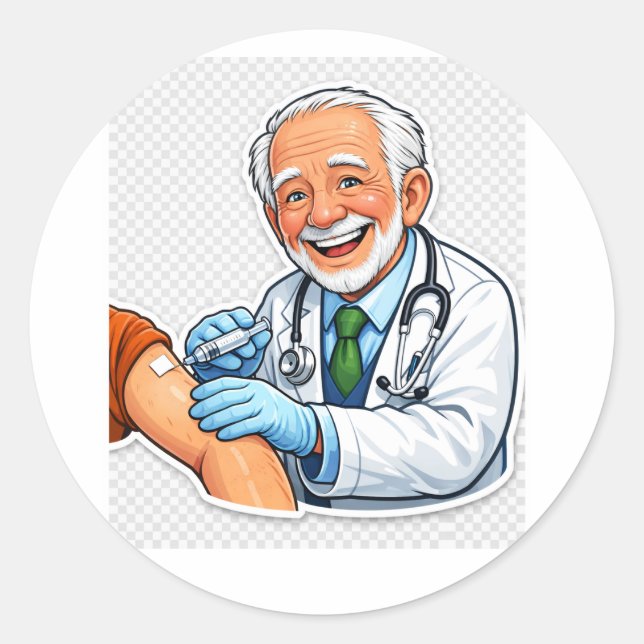 Redondo Adesivo de vacina de médico chibi (Frente)