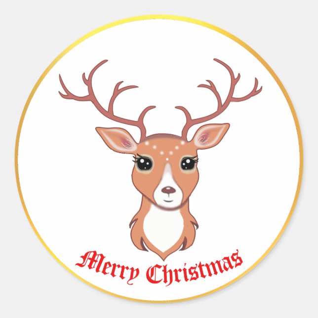 Redondo Adesivo de Veado de Natal Fofo (Frente)