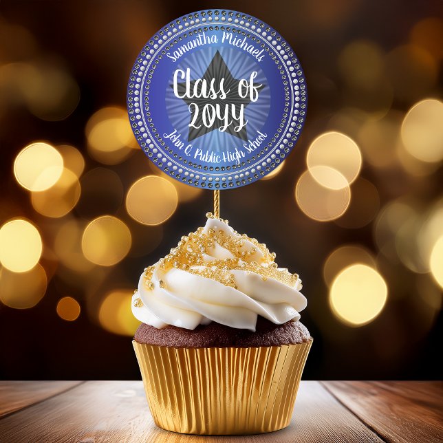 Redondo Adesivo de Vedação de Ano de Graduação da Classe S (Star Blue Class Year Graduation Favor Sticker and Envelope Seal)