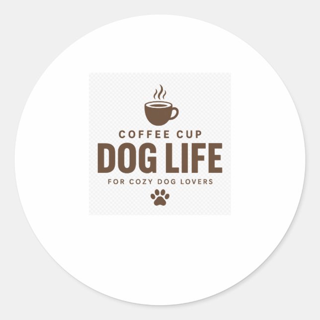 Redondo Adesivo de vida de cachorro com xícara de café par (Frente)