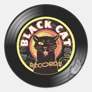 Redondo Adesivo de Vinil Black Cat Records – Selo Retro Ja