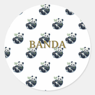 Redondo Adesivo de Vinil de Urso Panda em Aquarela Fofa Se