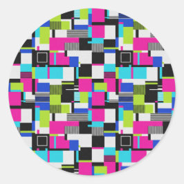 Redondo Adesivo de Vinil Estético Neon Glitch Art